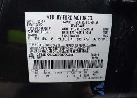 2013 Ford Edge Sel z USA, uszkodzony, nr VIN 2FMDK4JC0DBB99286